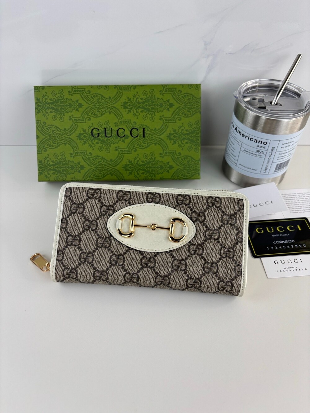 Gucci Horsebit 1955 GG Canvas Zip Around Long Wallet